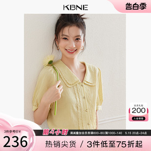 KBNE衬衫女短袖娃娃领小衫2024夏季新款爆款设计感法式独特小上衣