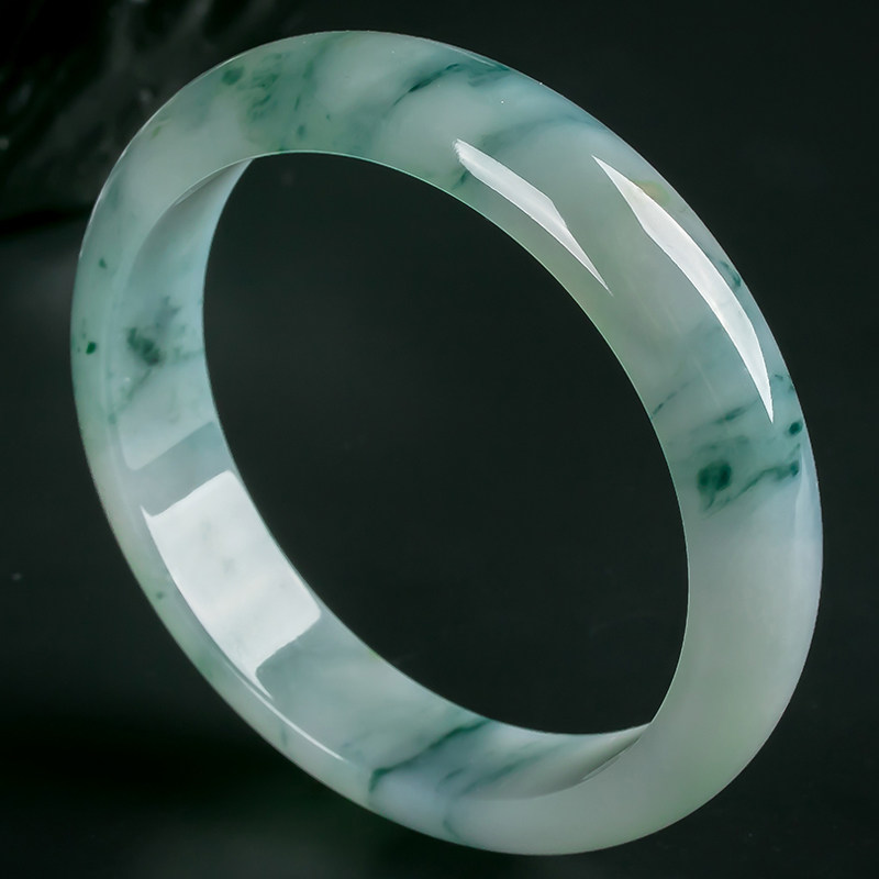 a货翡翠老坑冰糯种水润飘花手镯 55.18g(圈口57.8)