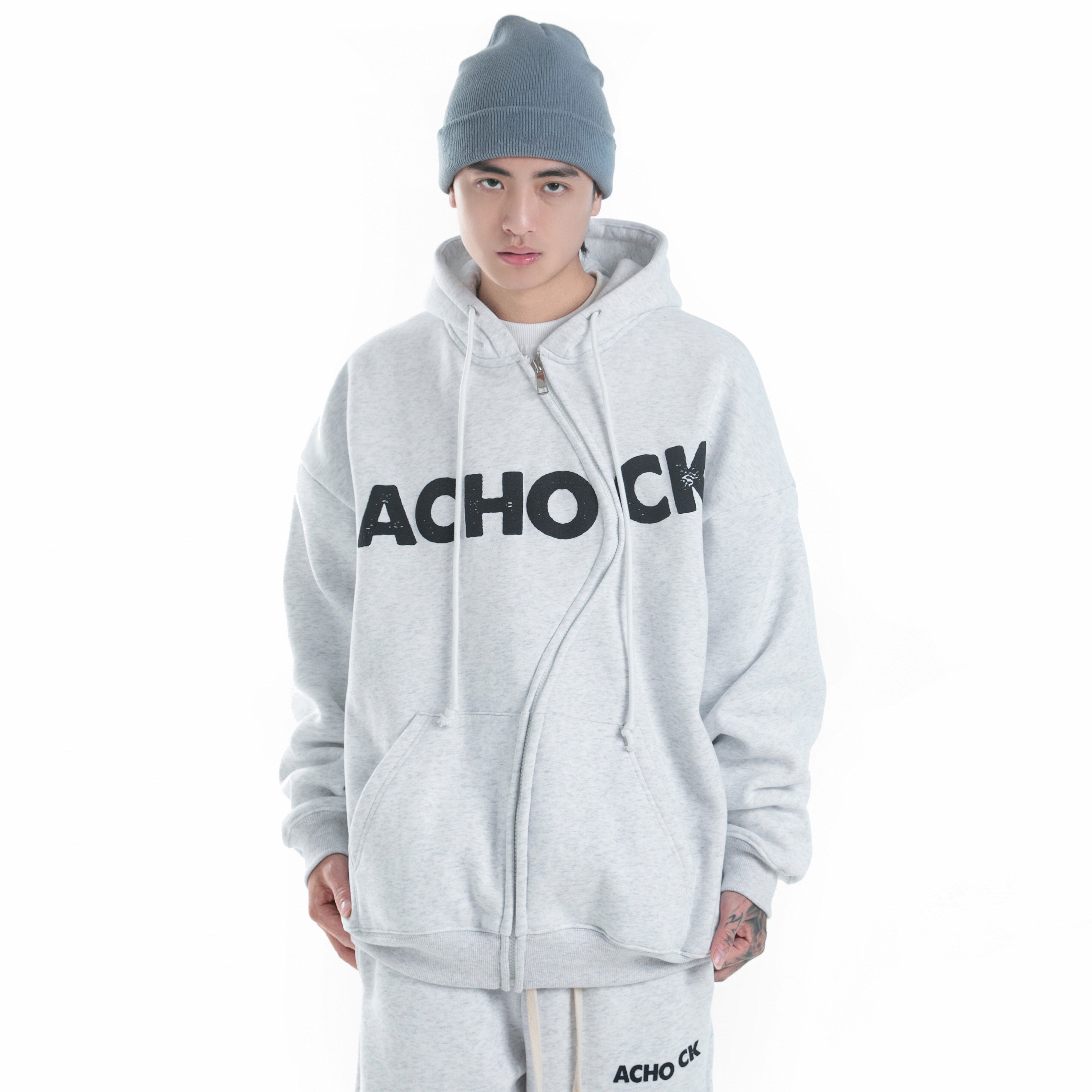 achock国潮原创发泡印花卫衣2022新品宽松套头加绒加厚连帽卫衣