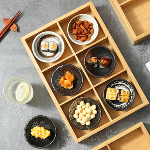 日式九宫格餐盘陶瓷料理寿司酱料碗分格盘烤肉小吃碟民宿竹木托盘