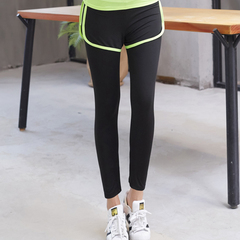 2016韩版夏季健身服女 健身房跑步 速干假两件运动裤