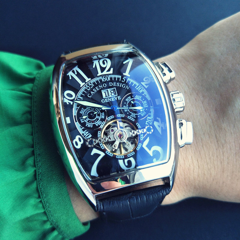 外贸复古男士手表大表盘多功能全自动机械表夜光陀飞轮手表男正品