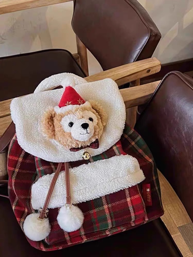 圣诞节新款玩偶双肩包包女圣诞达菲熊