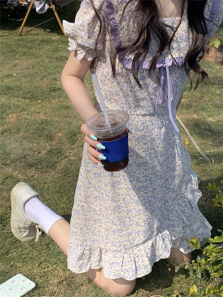 夏季法式初恋碎花连衣裙女温柔风ins奶甜收腰裙子小个子可爱甜美