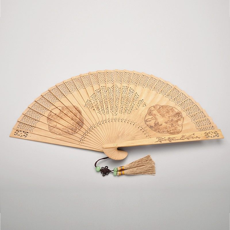 【印度老山檀扇中园林】90年代苏州檀香扇厂制