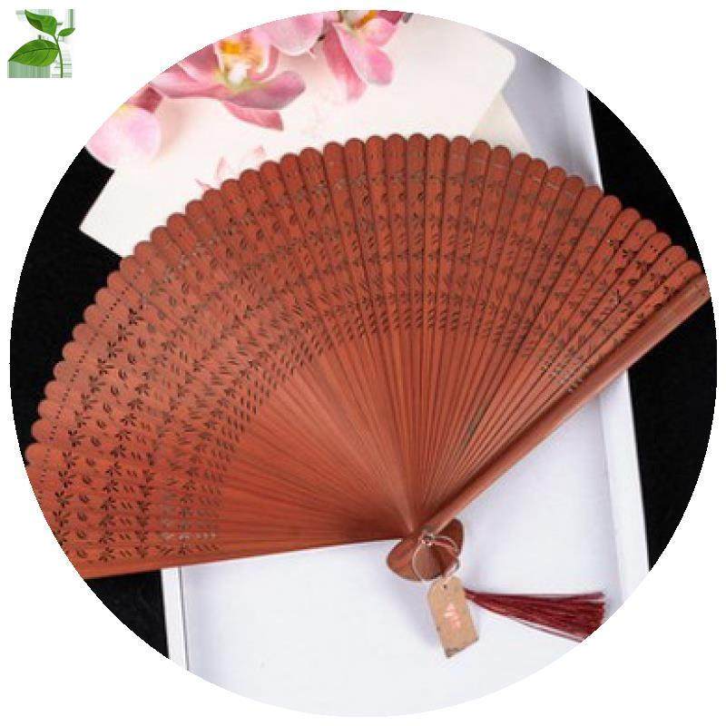 全骨扇镂空扇子折扇木头雕花中国风男女式流苏古风精致雕刻全竹扇