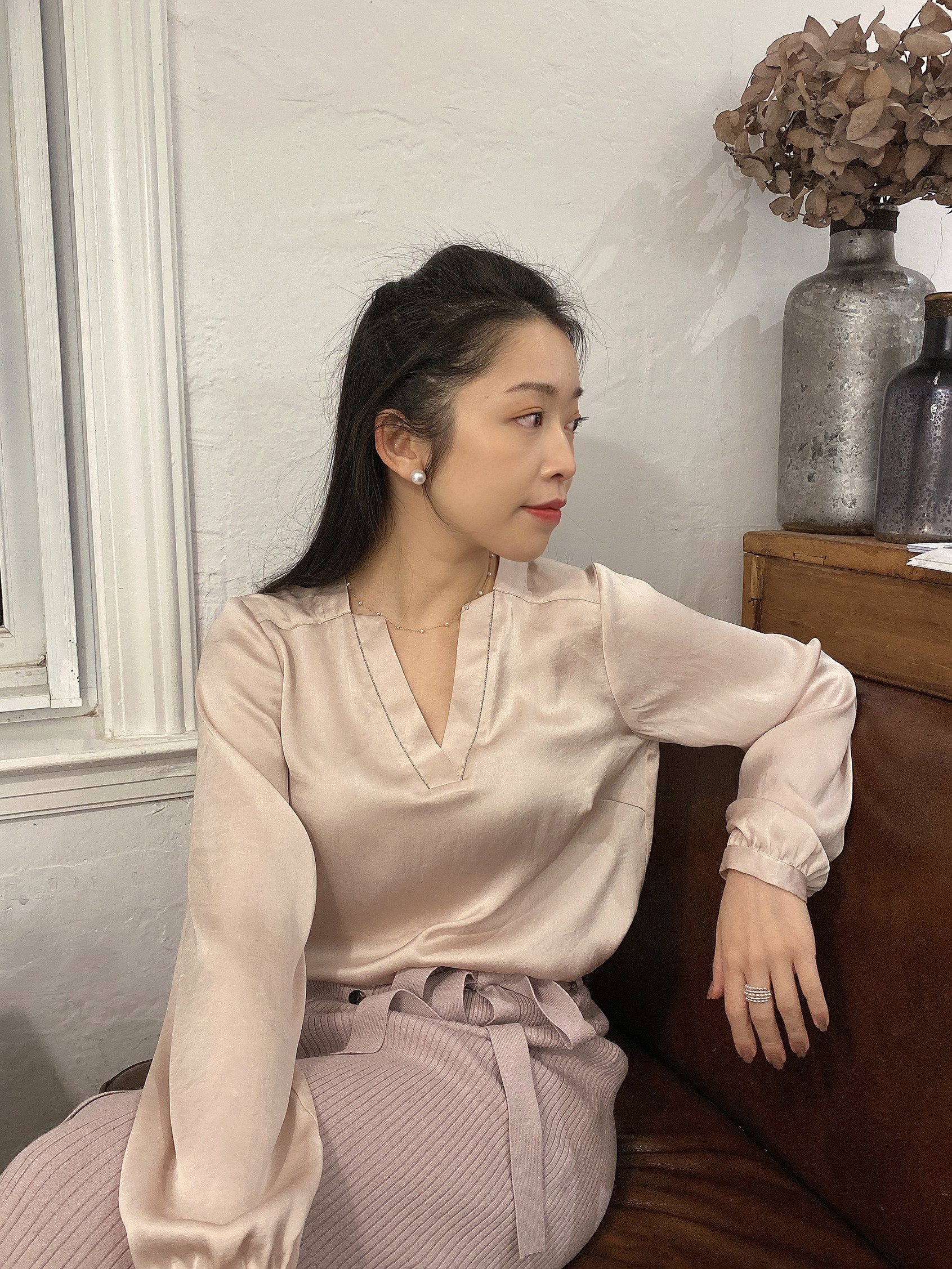 sense神思2020秋冬miyo鲍美瑶同款领小黑色气质衬衫