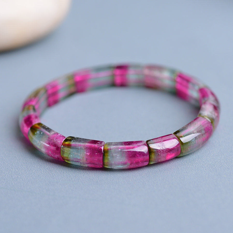 极品巴西老矿料纯天然碧玺手排红蓝西瓜碧玺手链14*8 19.5g