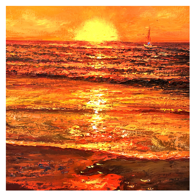 【双十二】袁梦《海上红日》原创布面油画