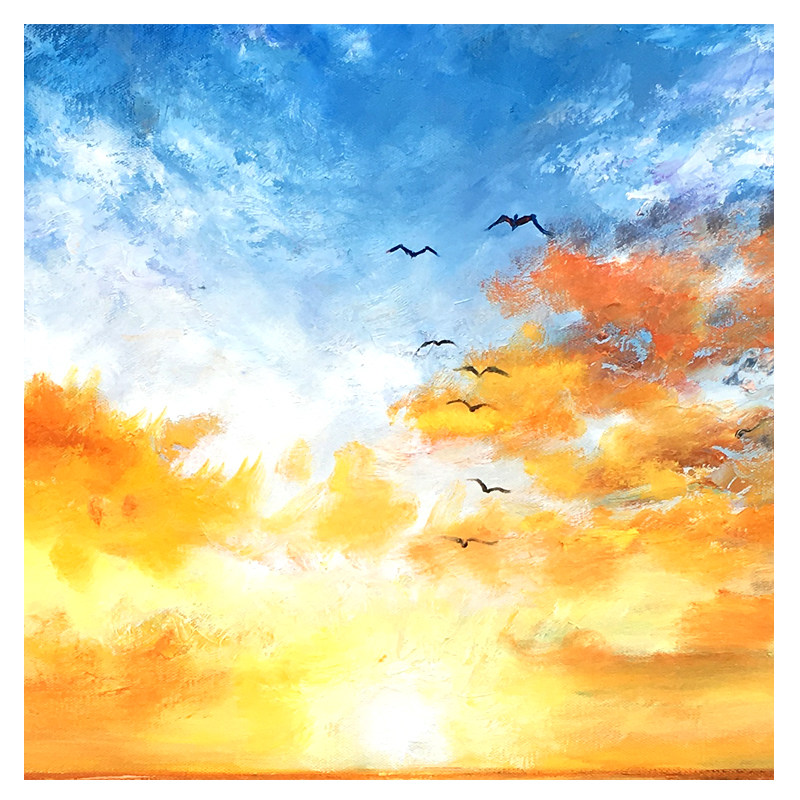 袁素艳《清晨金色的朝阳》大尺幅原创布面油画 孤品精品 知名画家