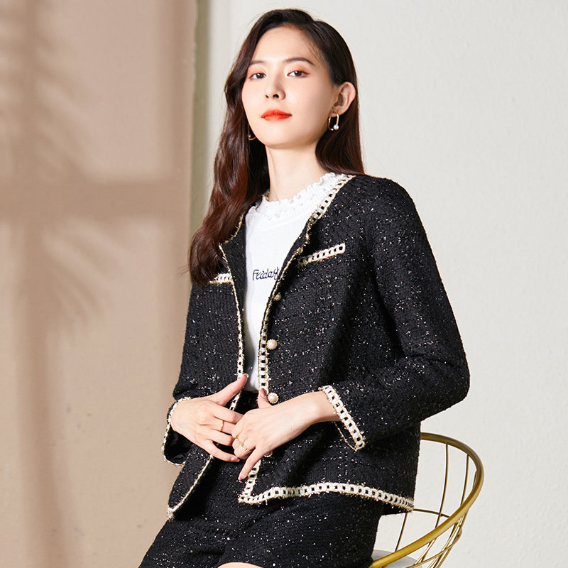 奢姿2021秋季新款肥mm百搭气质小香风开衫胖妹妹大码女装宽松外套