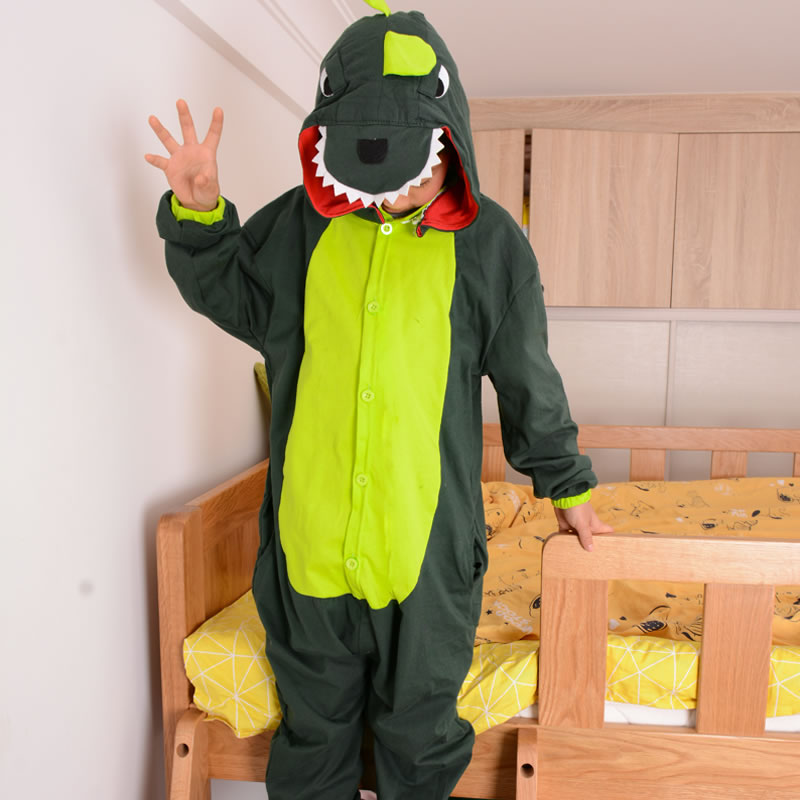 纯棉儿童卡通薄款恐龙连体睡衣男童夏季春秋女童衣服男孩宝宝秋装