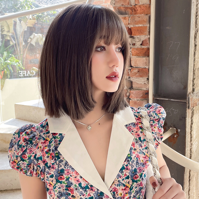 短发假发女锁骨发直发新款时尚甜美可爱适合圆脸发型头顶全头套