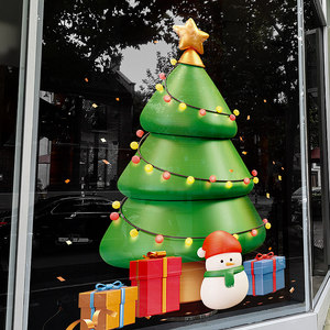圣诞节装饰品店铺橱窗布置窗贴门贴纸氛围窗花3d树立体仿真静电贴