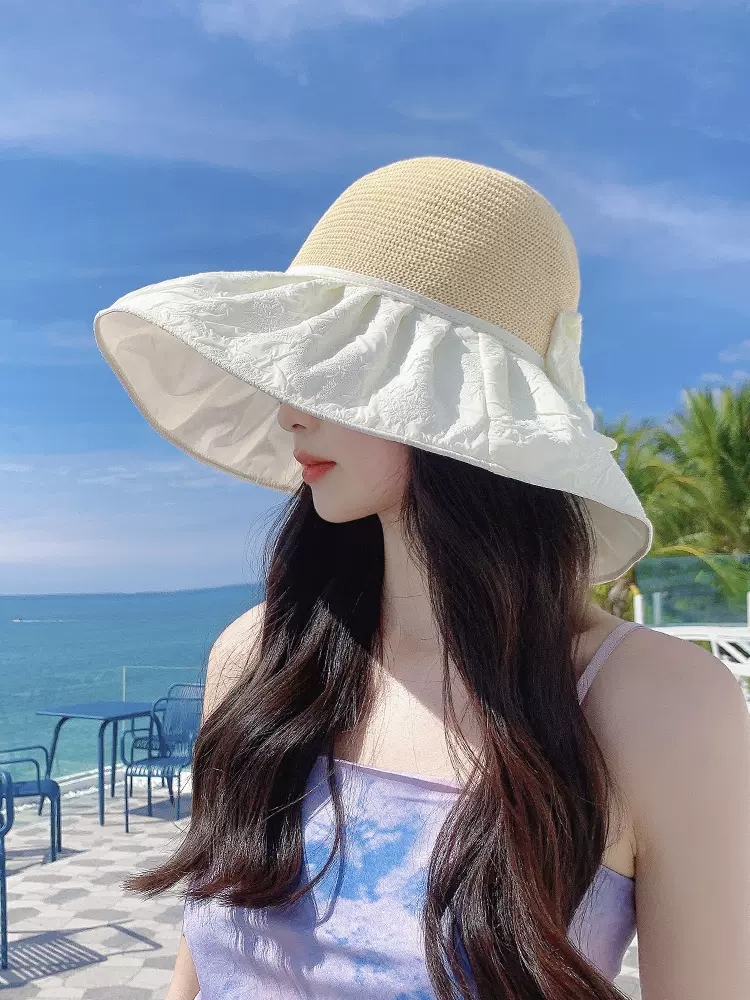 遮阳防晒帽女夏季防紫外线可折叠透气帽子新款户外沙滩薄款渔夫帽
