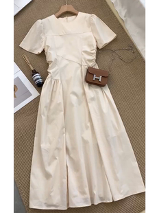 欧洲站2024新款法式茶歇裙高级感气质a字裙显瘦白色连衣裙女夏季