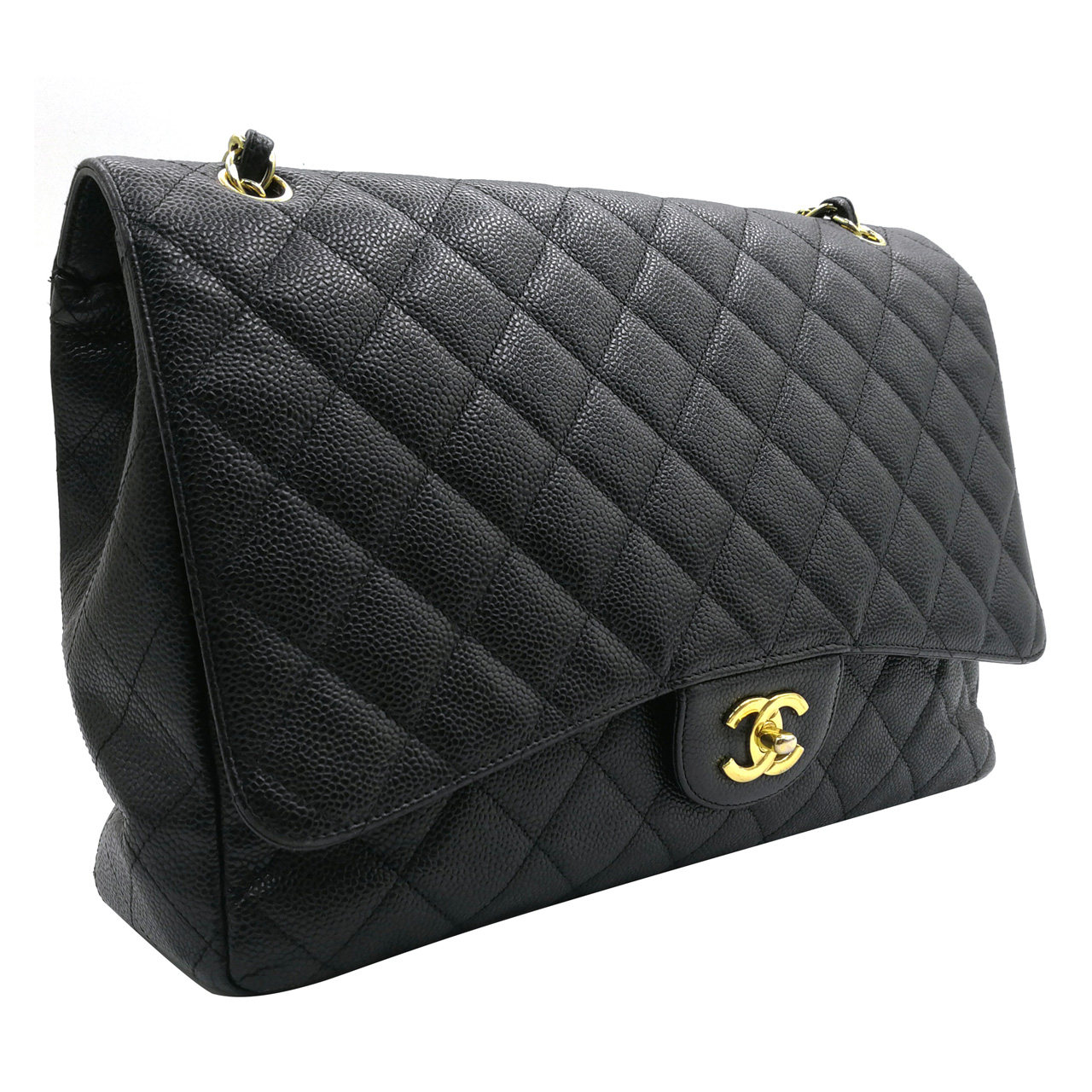 [9.8新]香奈儿chanel女士黑金荔枝纹cf max单肩包
