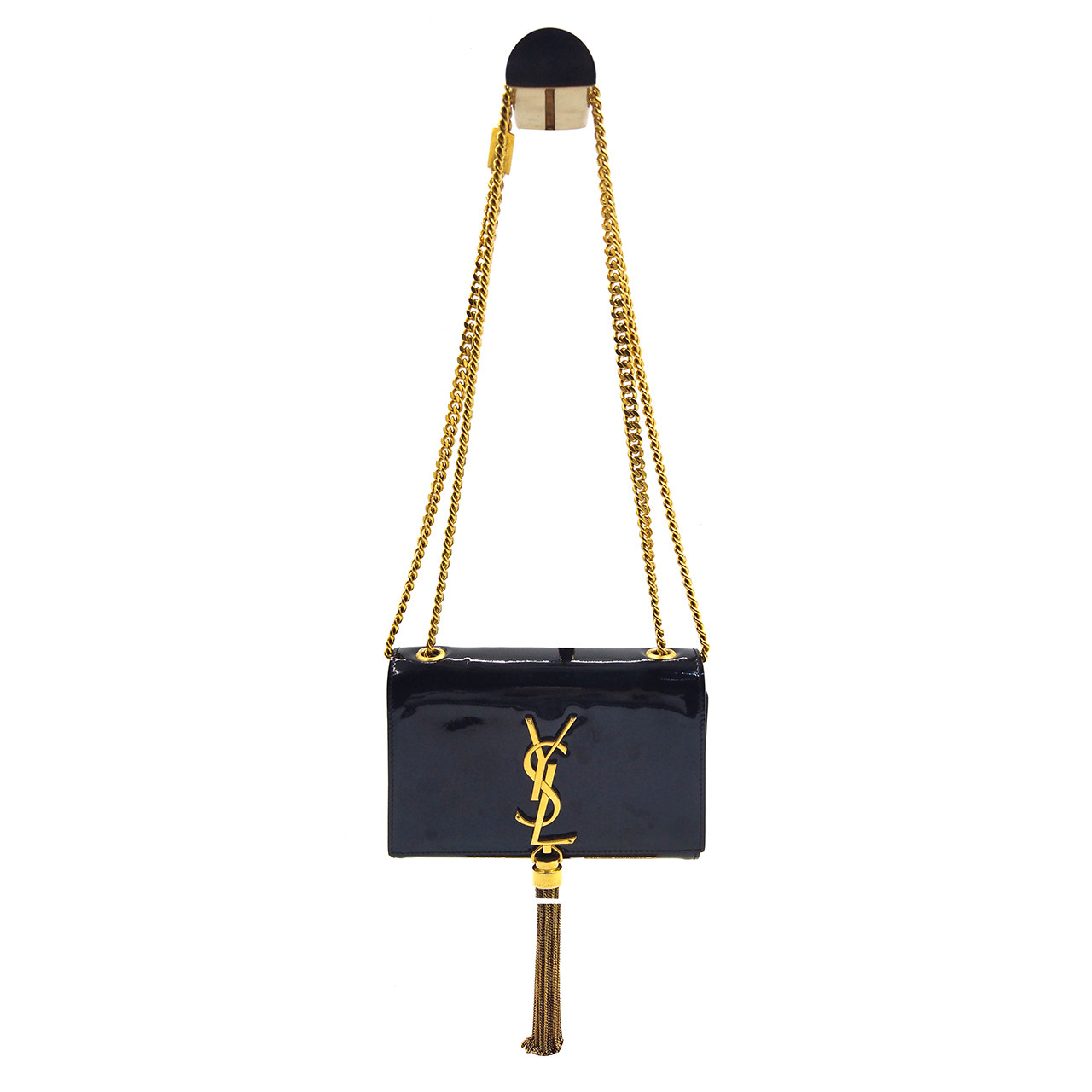 [9.5新]圣罗兰ysl黑色漆皮流苏链条单肩包