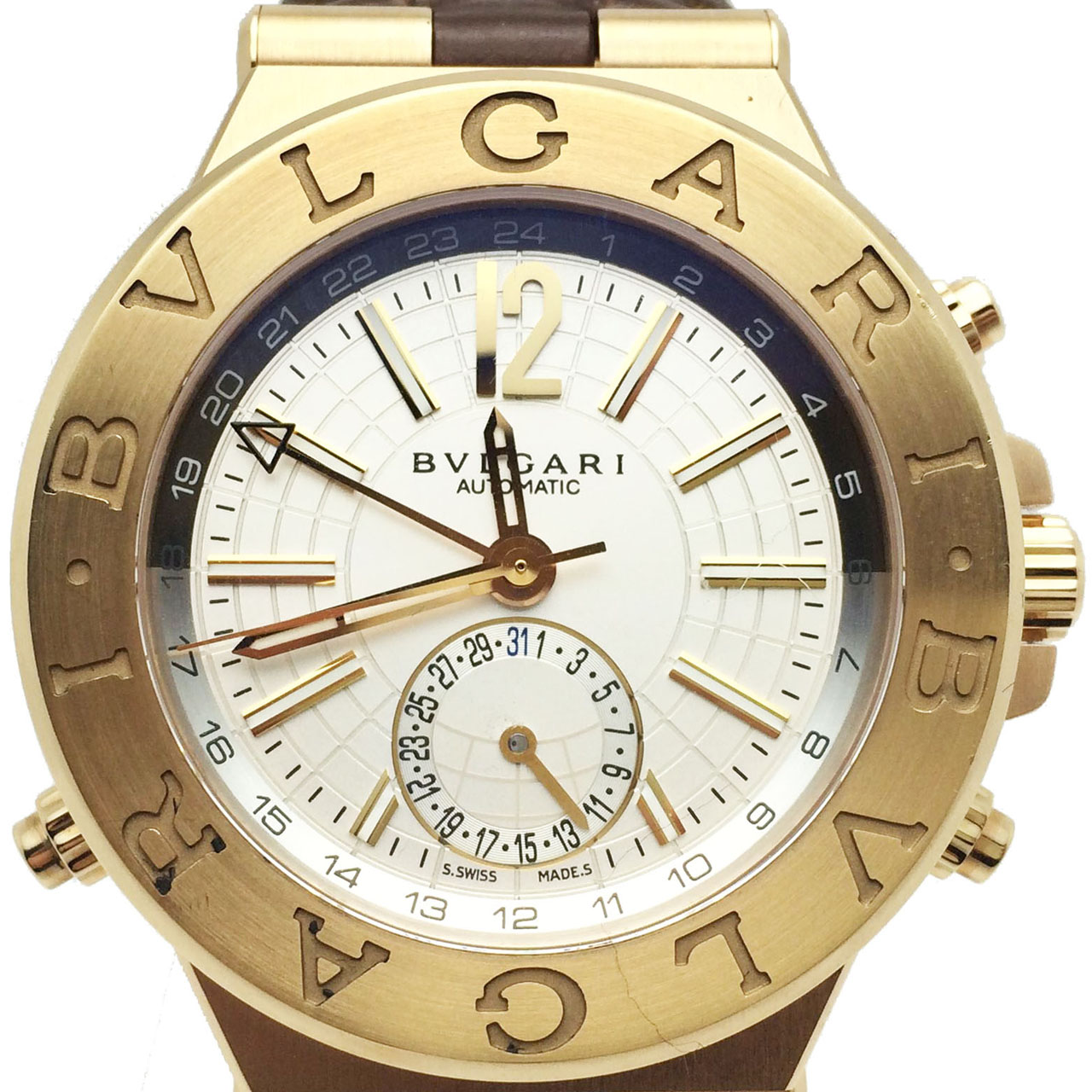 【9新】bvlgari/宝格丽 diagono系列 18k玫瑰金男士皮带腕表