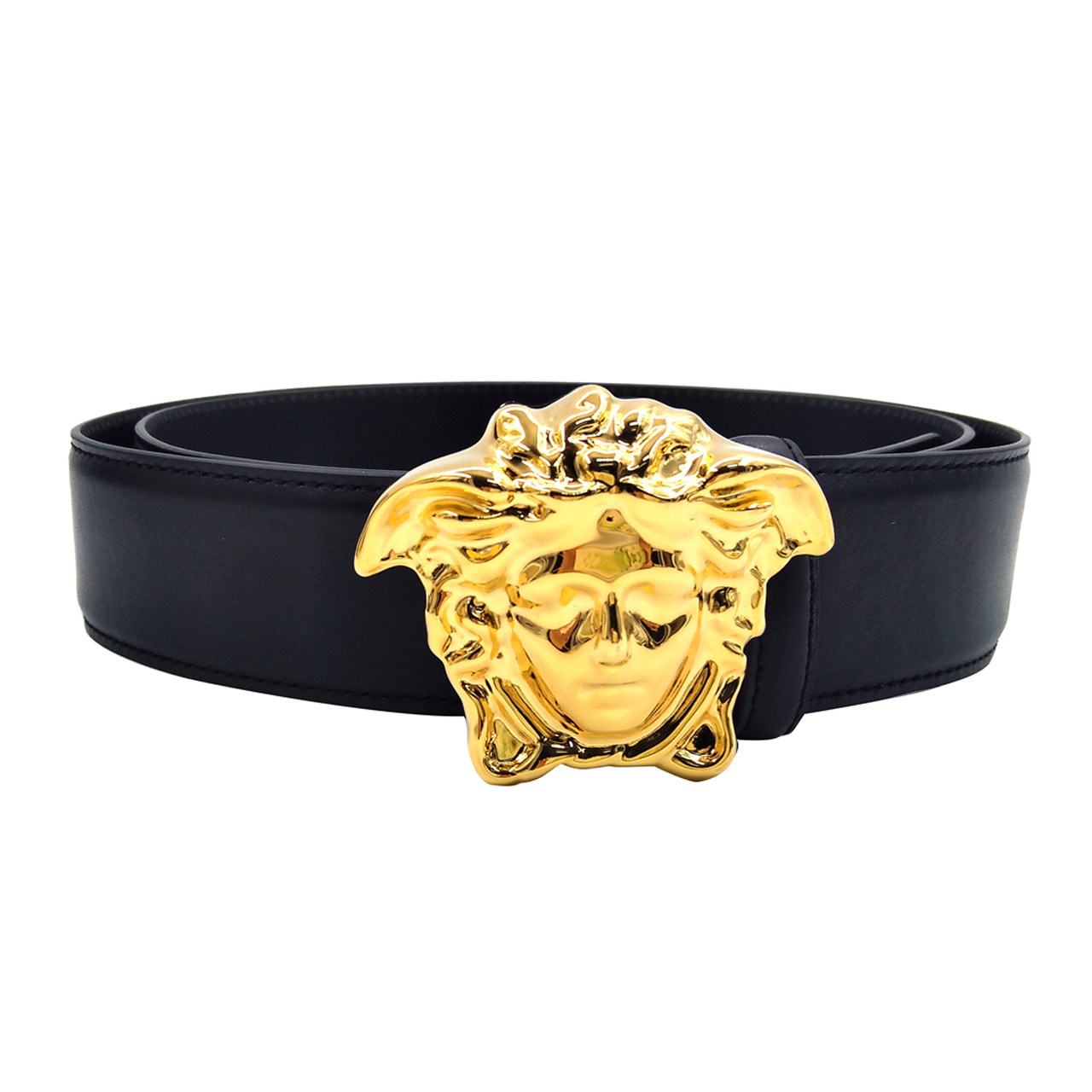 [9.9新]范思哲versace中性金头经典黑色皮带未使用