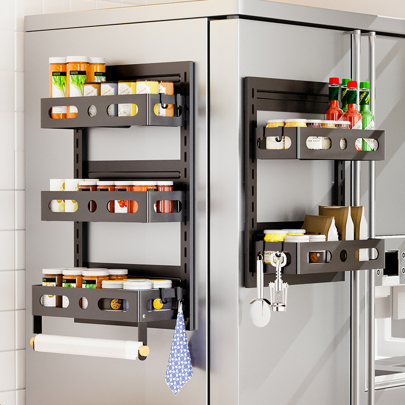 厨房冰箱侧面收纳神器置物架多层免安装多功能家用大全调料壁挂架