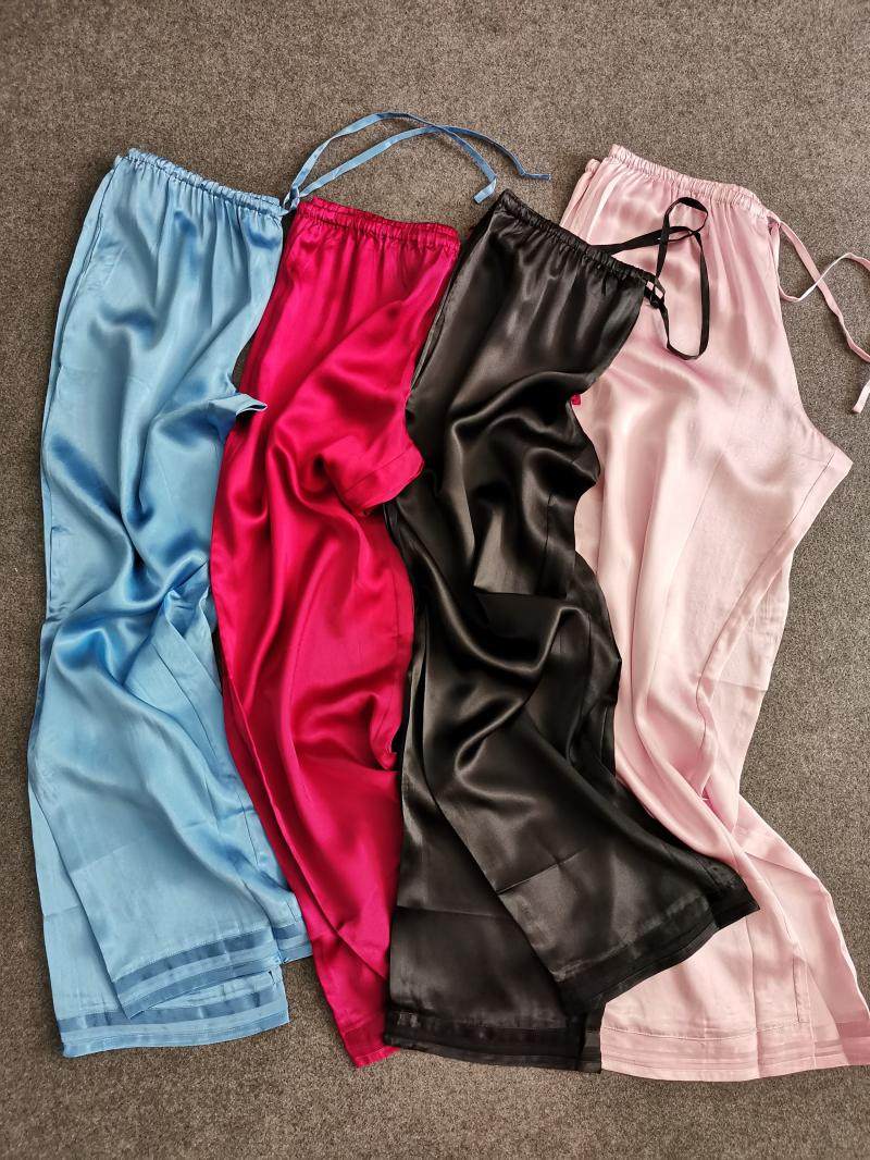 chun原真丝桑蚕丝加厚素绉缎家居服松紧腰宽松丝绸睡裤直筒裤