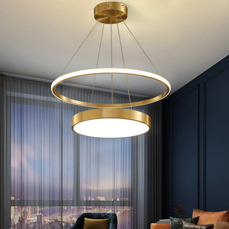 全铜客厅吊灯别墅北欧简约轻奢大气圆环卧室灯现代设计师餐厅吊灯