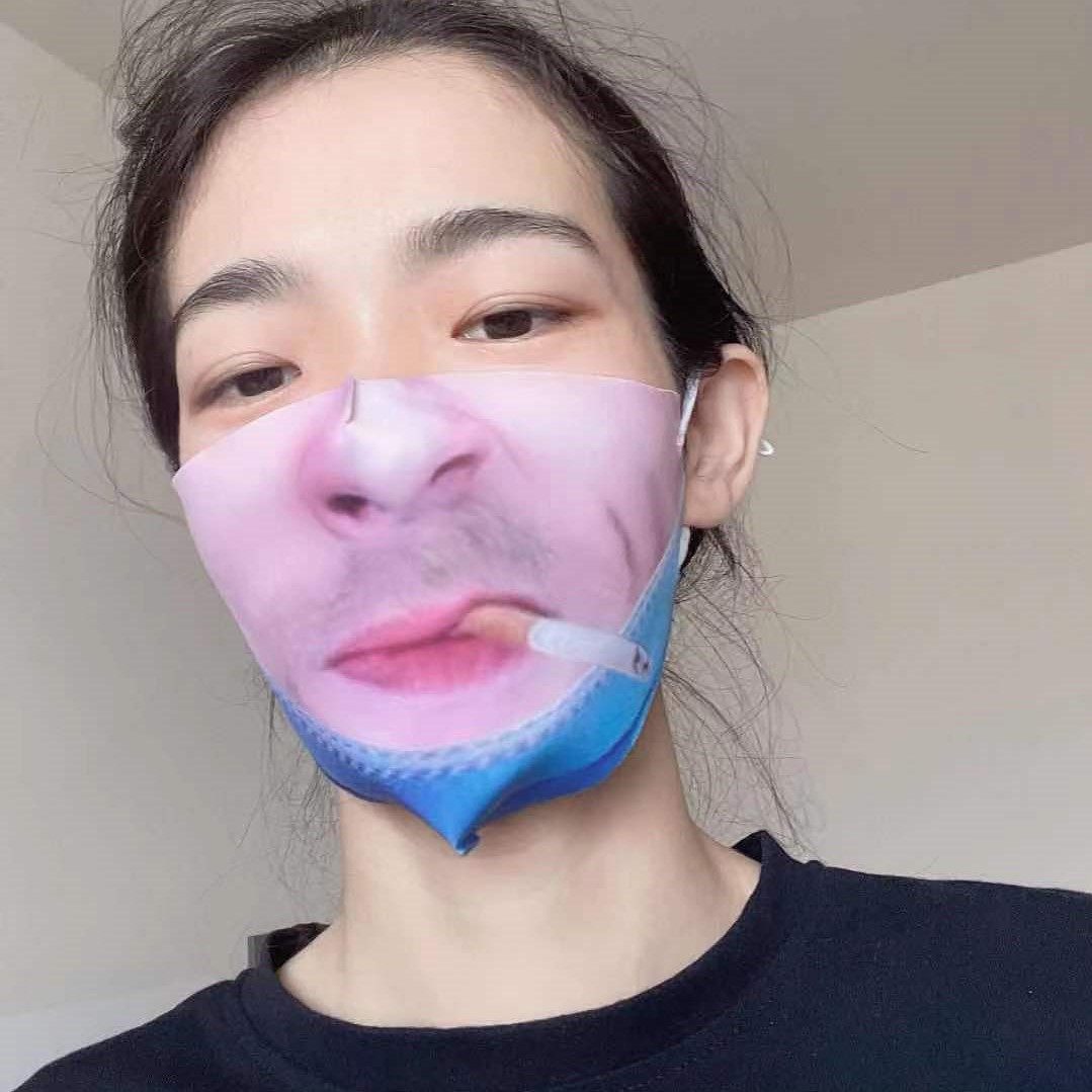 搞怪面罩抖音恶搞仿真人脸口罩大笑搞笑抽烟社恐嘴巴个性沙雕面罩