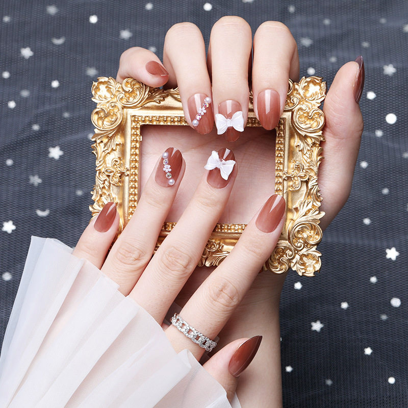 焦糖色显白中款指甲贴片穿戴美甲甲片成品反复拆卸假指甲可取可带