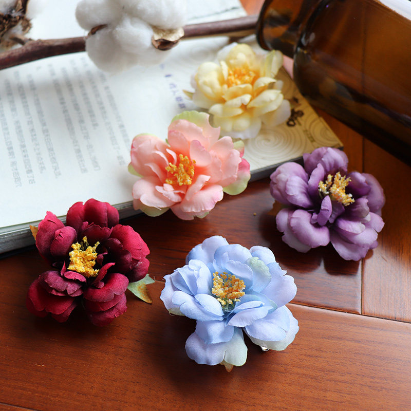 假花发饰_汉服绢花发夹古装国风新娘头饰影楼拍照古风花朵发饰山茶花