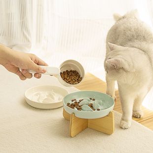 宠物陶瓷慢食碗减缓进食防噎防溢出防打翻帶架子狗食盆猫咪猫碗