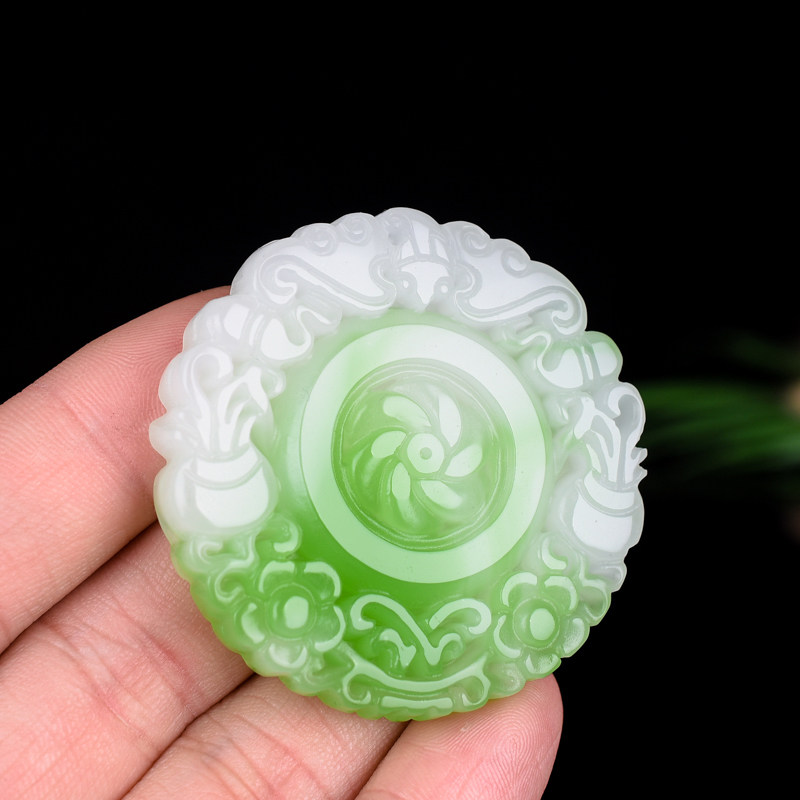 新疆和田玉翡翠绿色白玉时来运转吊坠男女款玉项链玉牌子挂件吊坠