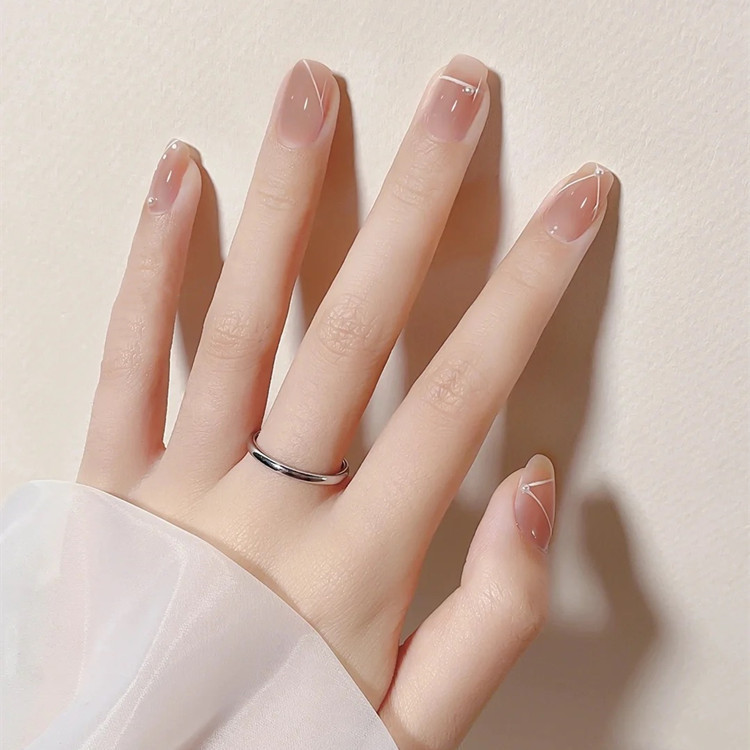 粉色纯欲短款梯形甲片成品美甲贴片手工穿戴甲欧美新娘新假指甲贴