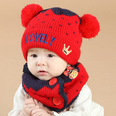 婴儿帽子秋冬韩版宝宝帽子1-2岁毛线帽围脖两件套儿童护耳帽男女