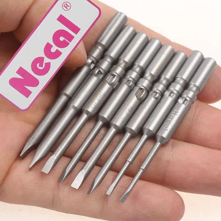 necal/尼高 s2钢质801电批一字批头 电动螺丝刀电批批嘴刀头 带磁