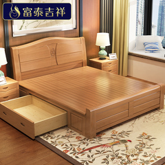 纯实木床榉木床储物床高箱床1.8米中式雕花双人床原木床简约现代