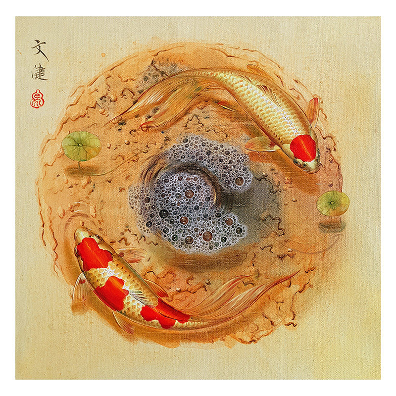 【学院艺术】 清华美院 吴文健《双鱼图》 布面油画