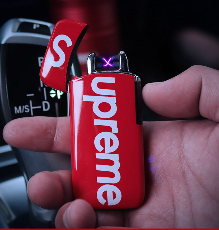 supreme潮牌充电双电弧打火机 ins抖音感应显示电量点烟器送男友