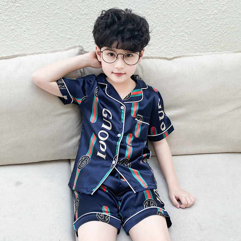 儿童睡衣夏季薄款男童短袖冰丝空调服夏天中大童小男孩家居服套装