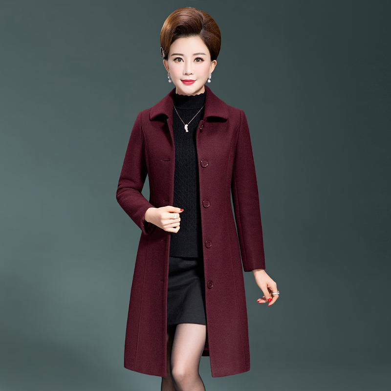 中老年羊绒大衣女中长款新款冬装妈妈装毛呢外套中年韩版羊毛呢子