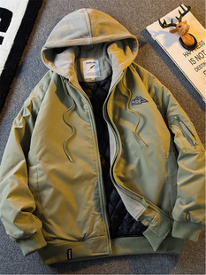 美式复古飞行员夹克男士秋冬季假两件连帽上衣服加厚保暖棉衣外套