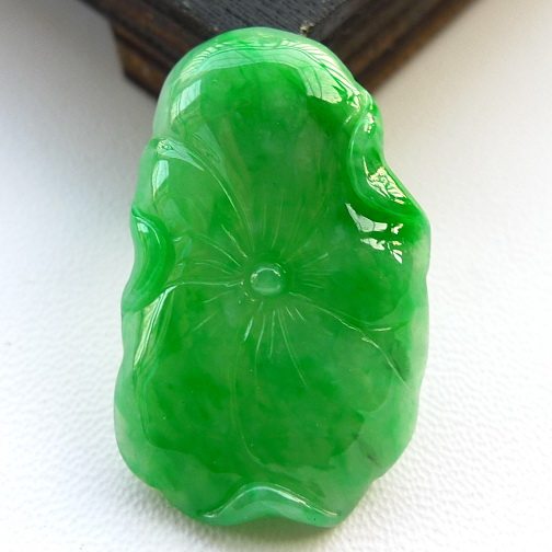 冰糯种a货翡翠满绿荷叶吊坠5.69克