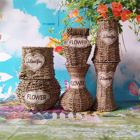 天然水草编织花瓶创意编织柳藤花瓶干花插花器仿真花瓶家居插花器