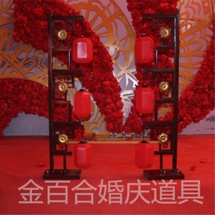 中国风婚庆道具汉唐仿古宫灯三联灯笼新中式婚礼路引铁艺屏风摆件