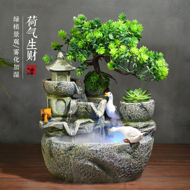 花园景观流水花卉盆栽假山水景缸造景办公室客厅桌面阳台中式摆件
