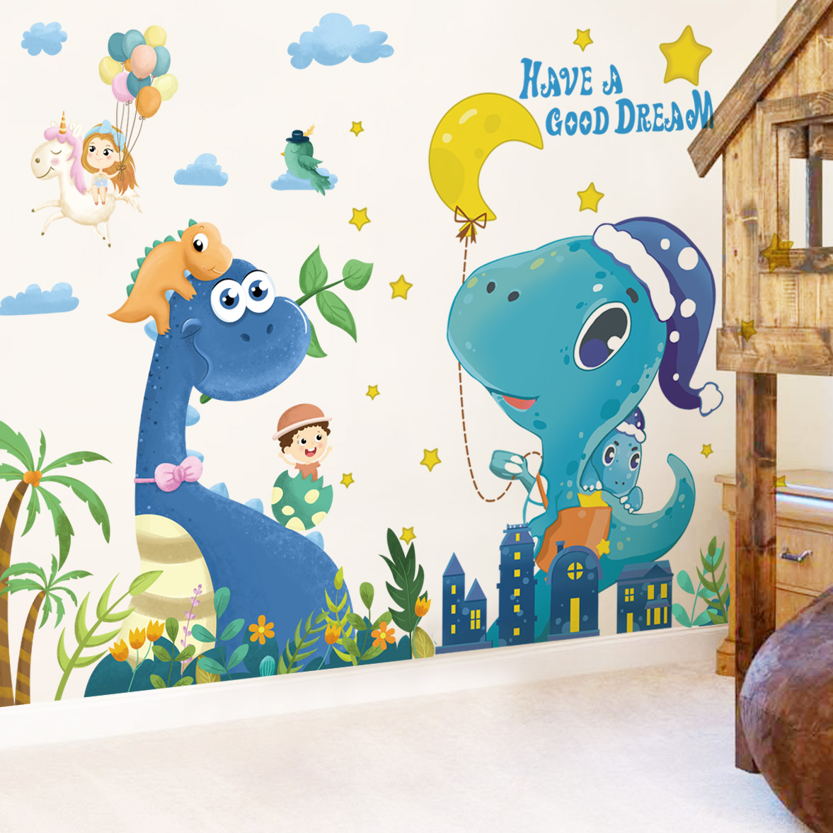 特价壁画贴纸 3d立体 儿童房_卡通恐龙动物卧室儿童房装饰画布置墙