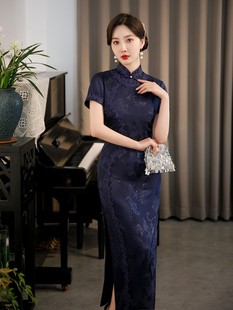 旗袍新款2024中国风舞台演出走秀形体服短袖日常显瘦优雅连衣裙子