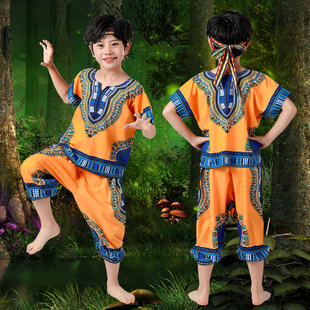 儿童非洲鼓演出服套装男女野人印第安人舞蹈傣族民族风表演服