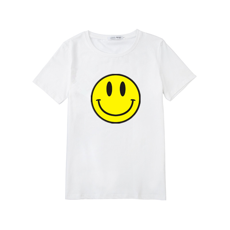杨幂周雨彤明星同款白色上衣2020夏季笑脸印花纯棉宽松短袖t恤女-芒果