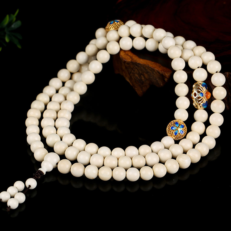 猛犸象牙佛珠景泰蓝配饰 汤山寺义拍佛法加持 保平安 54.50g